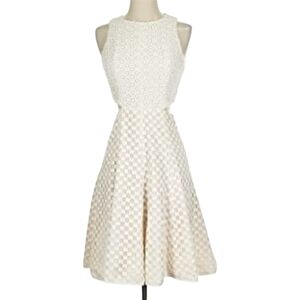 Tibi Ivory Lace Cutout Waist Fit-and-Flare Dress XXS